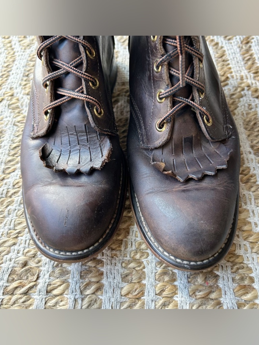 Laredo Brown Leather Kiltie Lace Up Boots Brown Size 9 - Picture 3 of 7